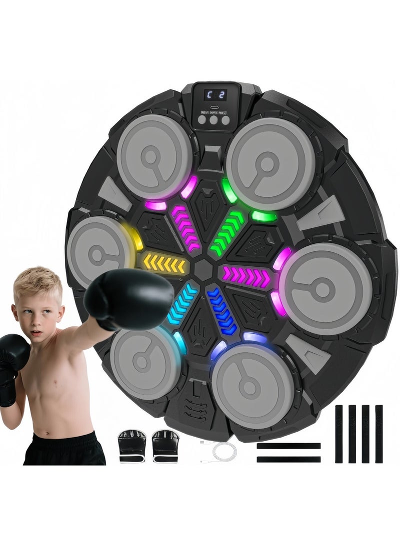 LBMT آلة ملاكمة موسيقية للأطفال والكبار،وسادة ملاكمة ذكية مثبتة على الحائط بتقنية البلوتوث مع قفازات،وأضواء إيقاعية ومعدات صالة ألعاب رياضية منزلية للاعبين،وآلة هدف ملاكمة مثبتة على الحائط للمنزل والمكتب وصالة الألعاب الرياضية وهدايا الألعاب الرياضية للأطفال/الرجال/النساء (أسود) - Image 1