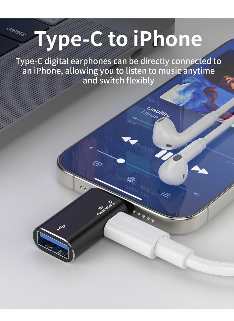 Excefore - Lightning to USB Female Adapter, Support Charging, and Data Transmission, with USB-C Aux Power Port for iPhone 14/13/12/11/iPad, Supports Hard Disk, Card Reader, Camera, USB, Mouse, Keyboard - Image 1