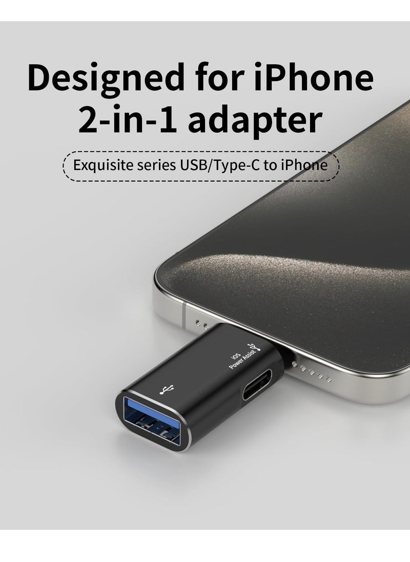 Excefore - Lightning to USB Female Adapter, Support Charging, and Data Transmission, with USB-C Aux Power Port for iPhone 14/13/12/11/iPad, Supports Hard Disk, Card Reader, Camera, USB, Mouse, Keyboard - Image 1