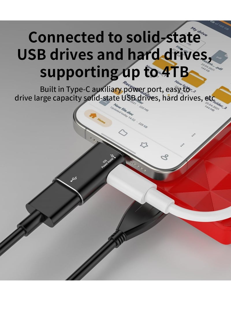 Excefore - Lightning to USB Female Adapter, Support Charging, and Data Transmission, with USB-C Aux Power Port for iPhone 14/13/12/11/iPad, Supports Hard Disk, Card Reader, Camera, USB, Mouse, Keyboard - Image 1