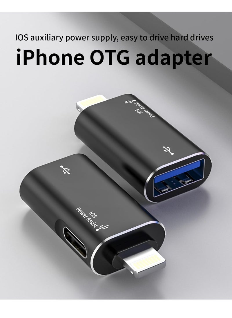 Excefore - Lightning to USB Female Adapter, Support Charging, and Data Transmission, with USB-C Aux Power Port for iPhone 14/13/12/11/iPad, Supports Hard Disk, Card Reader, Camera, USB, Mouse, Keyboard - Image 1