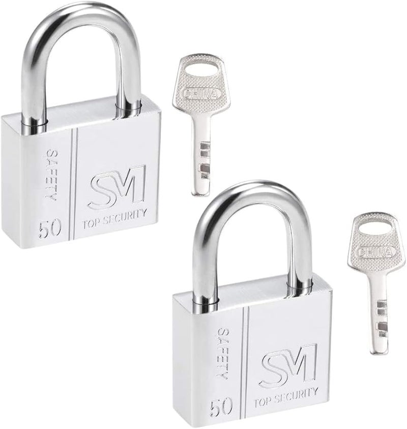 Steel Padlock Keyed Alike Hardened Shackle Chrome Finish 50mm Width 2 Pieces - Image 2