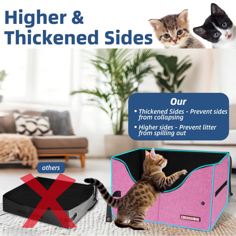 Petskd Portable Travel Litter Box for Cats with Lid and 10 pcs Liner Bags, Light Weight, Leak-Proof and Higher Sides for Road Trips, Hotel Stays, Car Travel(Pink) - Image 4