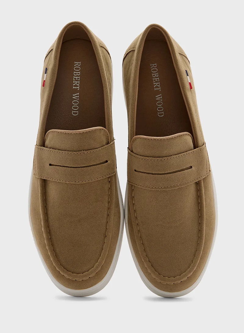 Robert Wood beige Suede Penny Slip-On Loafers for Men | Best Price UAE