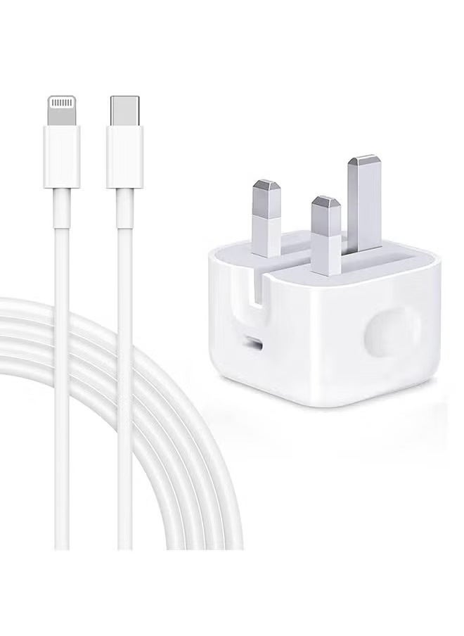 Enjoylifeme - iPhone Charger Type C With 1M Fast Lightning Cable Quick Charging USB C Plug Compatible With New iPhone 14/14Pro/14Pro Max/14 Plus/13Pro Max /13 Pro/13/12/11/XS iPad Mini 6/ iPad Pro White - Image 1