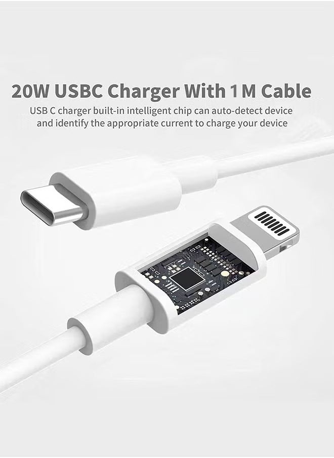 Enjoylifeme - iPhone Charger Type C With 1M Fast Lightning Cable Quick Charging USB C Plug Compatible With New iPhone 14/14Pro/14Pro Max/14 Plus/13Pro Max /13 Pro/13/12/11/XS iPad Mini 6/ iPad Pro White - Image 1