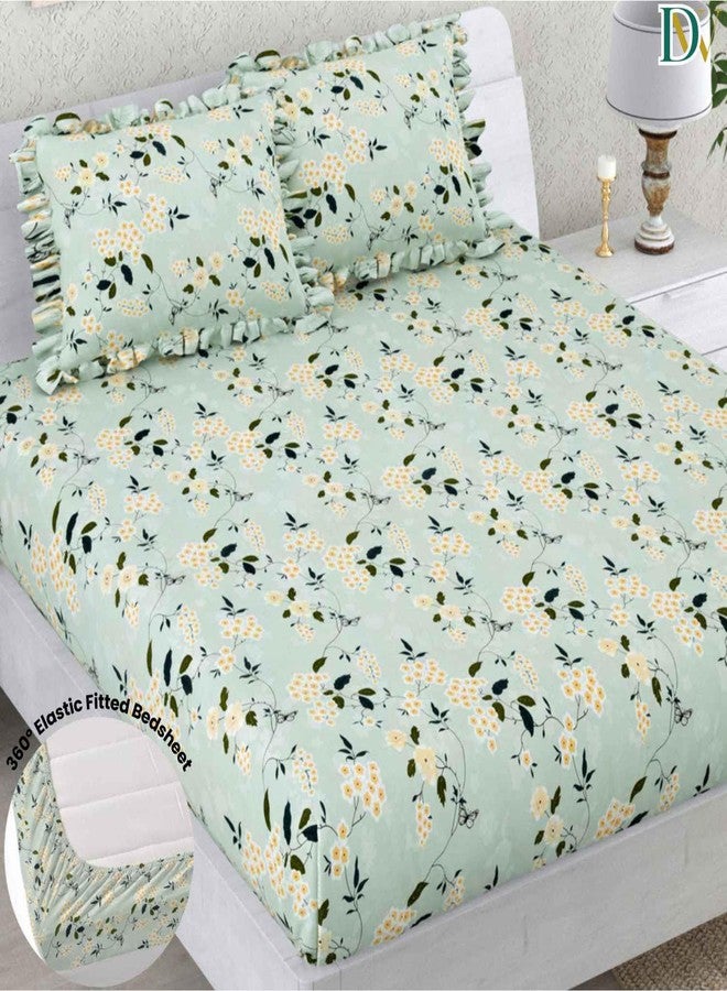 Dream Weaverz ملاءة سرير مزدوجة من القطن والبوليستر المطبوع، 260 خيطًا، بمقاس 72×78×8 بوصة، مزودة بمطاط، وغطاء وسادة مزين بكشكشة، مقاس 46×72 سم. - Image 3