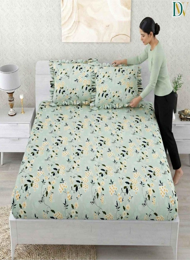 Dream Weaverz ملاءة سرير مزدوجة من القطن والبوليستر المطبوع، 260 خيطًا، بمقاس 72×78×8 بوصة، مزودة بمطاط، وغطاء وسادة مزين بكشكشة، مقاس 46×72 سم. - Image 2