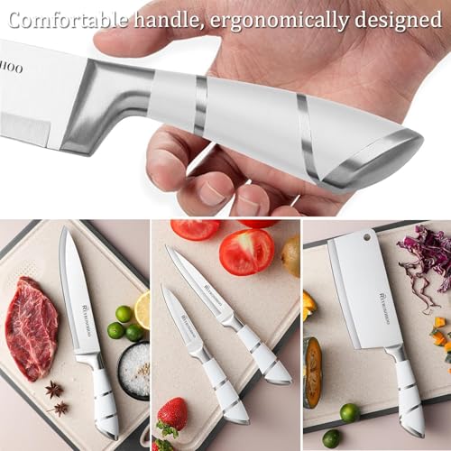 RETROSOHOO Kitchen Knife Set, Retrosohoo 9-Piece White Sharp Non-Stick Coated Chef Knives Block Set,Stainless Steel Knife Set for Kitchen with Sharpener for Cutting Slicing Dicing Chopping (White) - Image 5