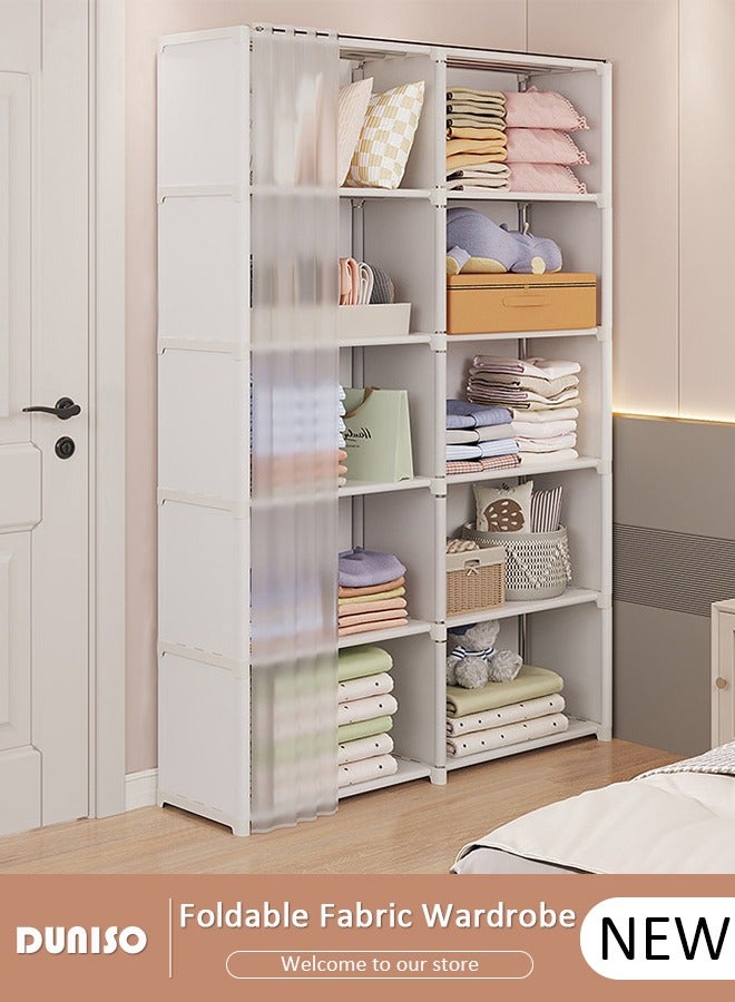 DUNISO Portable Fabric Wardrobe, Large Capacity Removable Wardrobe Closet with 10 Storage Shelves, Non-Woven Fabric Cover, Closet Organizer for Bedroom Living Room - Image 1