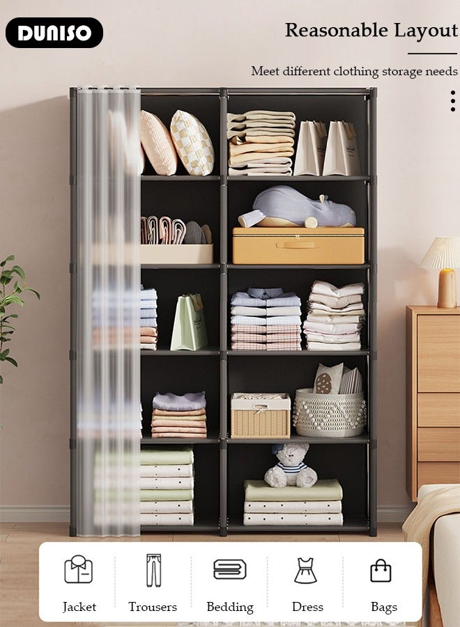 DUNISO Portable Fabric Wardrobe, Large Capacity Removable Wardrobe Closet with 10 Storage Shelves, Non-Woven Fabric Cover, Closet Organizer for Bedroom Living Room - Image 3