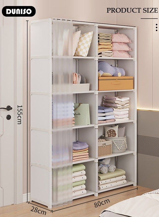 DUNISO Portable Fabric Wardrobe, Large Capacity Removable Wardrobe Closet with 10 Storage Shelves, Non-Woven Fabric Cover, Closet Organizer for Bedroom Living Room - Image 4