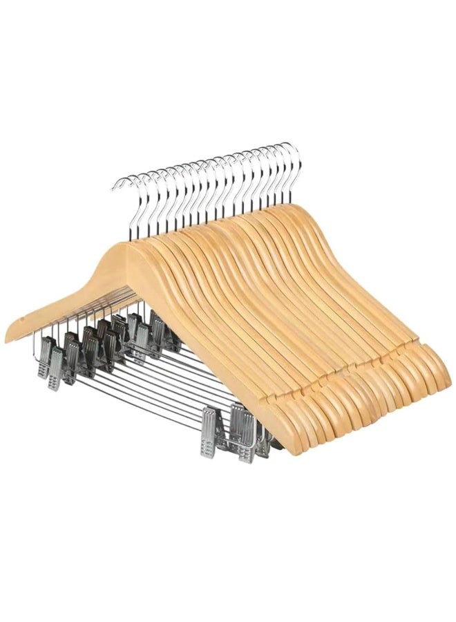 Wooden Hangers with Clips,Suit Coat Hangers 360°Swivel Clothes Hanger Solid Wood Coat Hangers with Non Slip Pant Bar & Notches Space Save, 20 Pack - Image 1