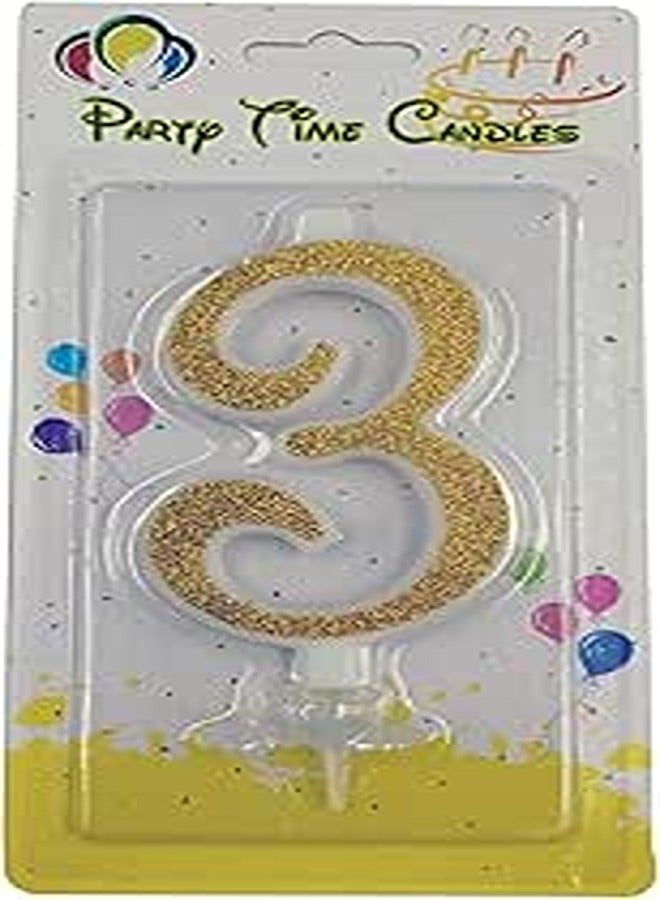 Party Time Unscented 3 Number Birthday Candle - 1 Piece, Gold