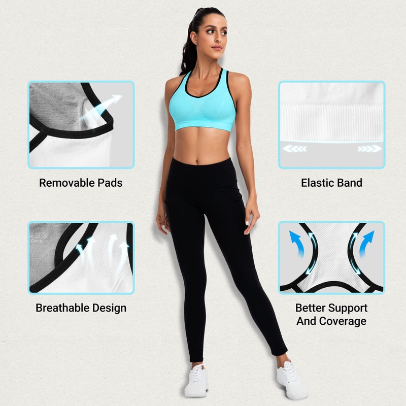 BHRIWRPY Racerback Sports Bras for Women with Pads - High Impact Athletic Tank Tops for Yoga and Workout Brassieres Bra - Image 5