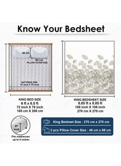 Story@Home Story@Home Bedsheet for King Size Bed | Cotton Bedsheet | Leafs King Size Bed Sheet Cotton with 2 King Size Pillow Covers (270 x 270cm, White) King bedsheet | Perfect for Home Decor | 240TC  - Image 2