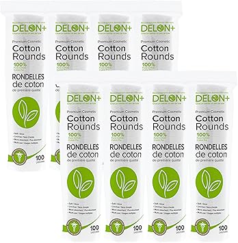 DELON Premium Cotton Rounds with Aloe Vera B5 Provitamin 100 Count pack of 8 - Image 1