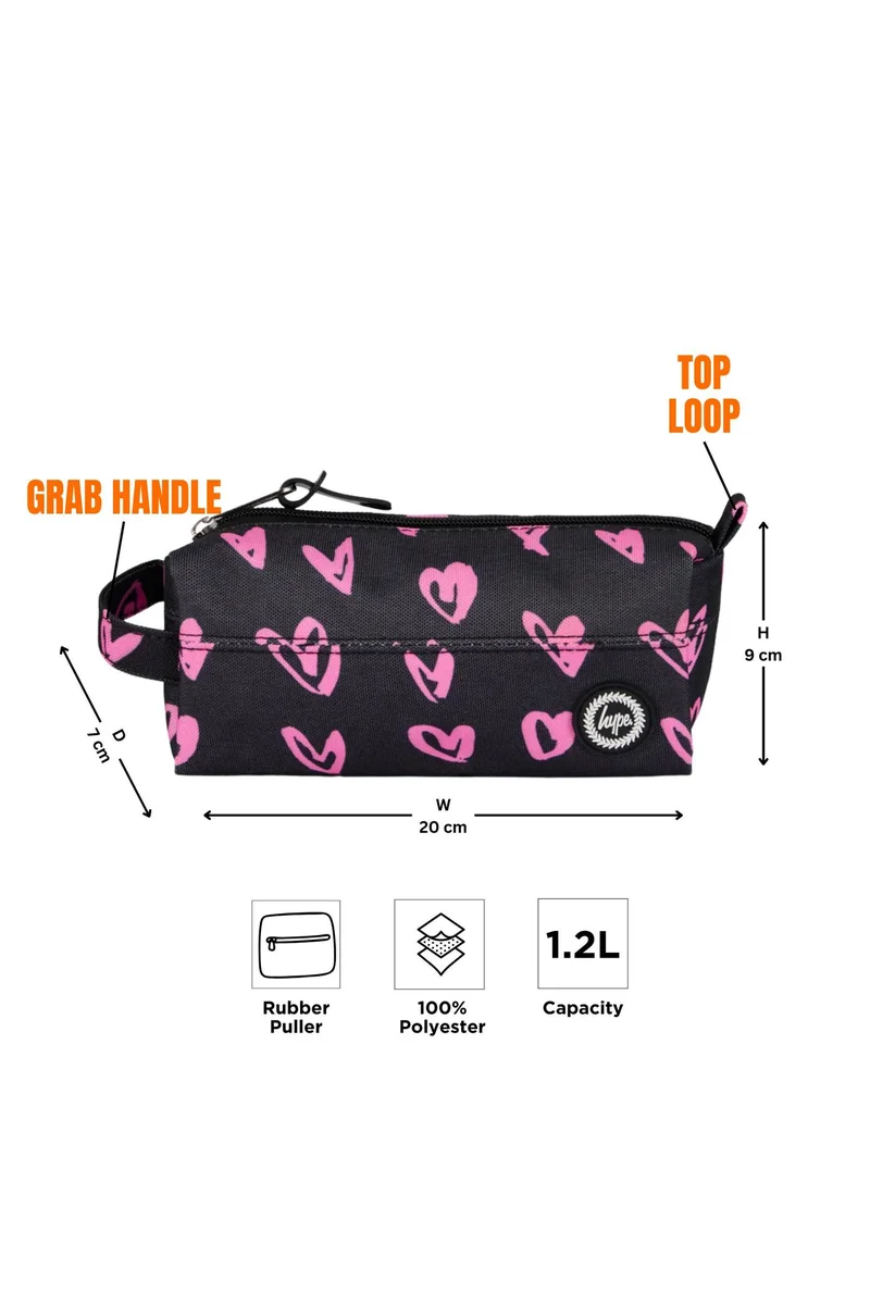 Just Hype HYPE Pencil Case Black Pink Scribble Heart