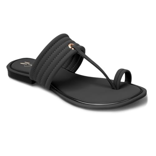 ZaySoo Women's Toe Ring Flat Sandals Outdoors Flat Sandals Toe Ring Slip on Open Toe Slide Sandals - Image 1