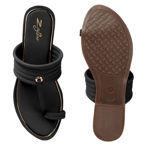 ZaySoo Women's Toe Ring Flat Sandals Outdoors Flat Sandals Toe Ring Slip on Open Toe Slide Sandals - Image 4