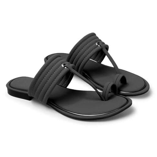 ZaySoo Women's Toe Ring Flat Sandals Outdoors Flat Sandals Toe Ring Slip on Open Toe Slide Sandals - Image 5