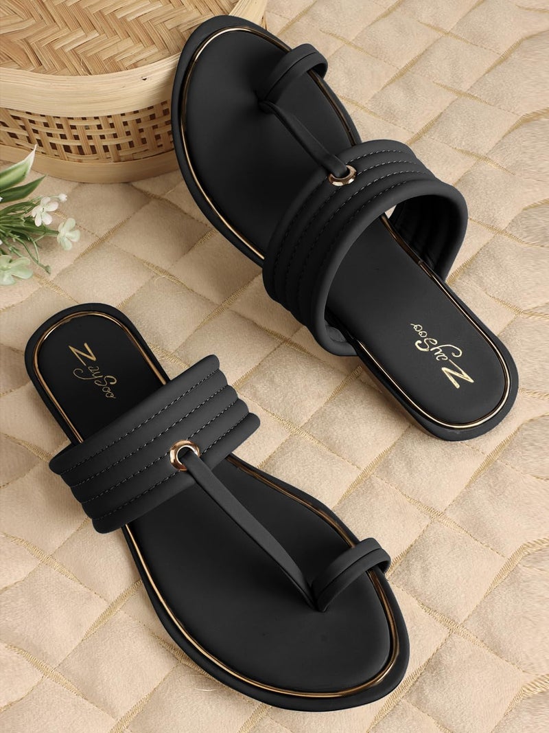 ZaySoo Women's Toe Ring Flat Sandals Outdoors Flat Sandals Toe Ring Slip on Open Toe Slide Sandals - Image 3