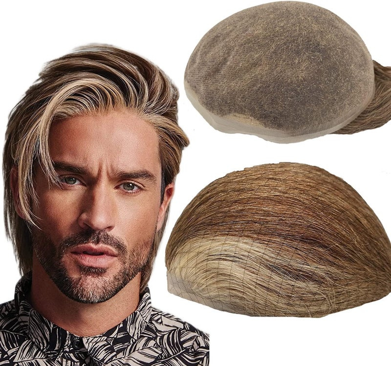 NLW Mens toupee hair replacement human hair system hairpiece Swiss Lace base 10X8Onefitall large base size 427613 Blonde