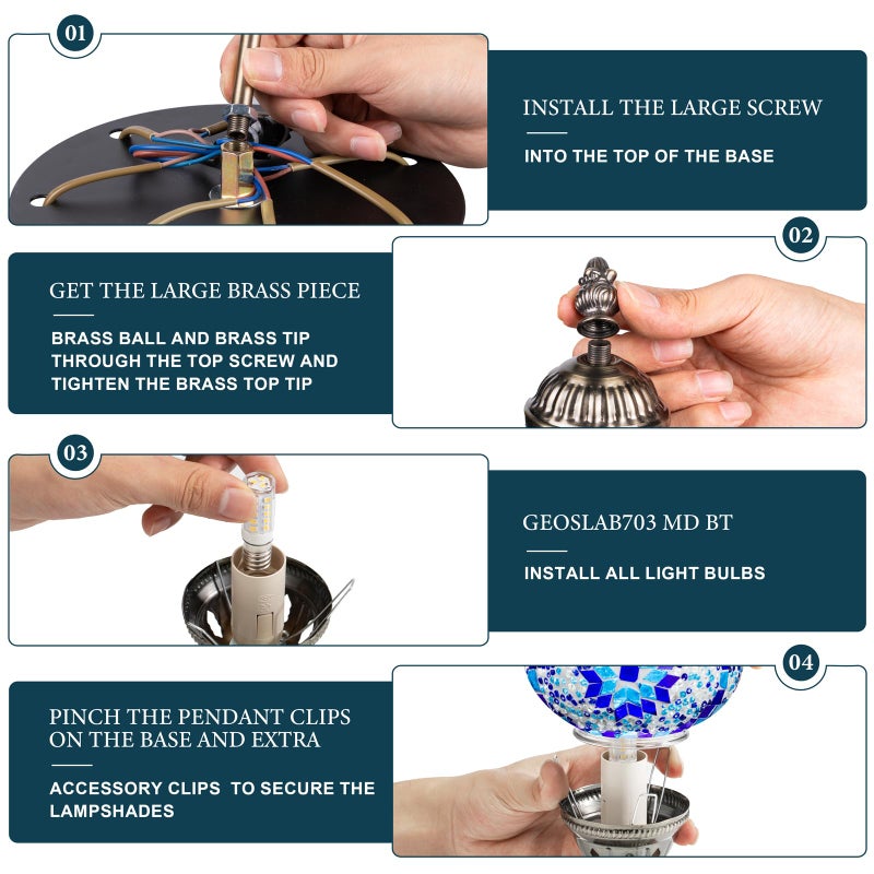 Marrakech Turkish Lamp 3 Globes Moroccan Table Lamp with Bronze Base, 23" Tall Handmade Blue Tiffany Mosaic Glass Night Light Fixture Including LED Bulb for Living Room Bedroom Decor - Image 5