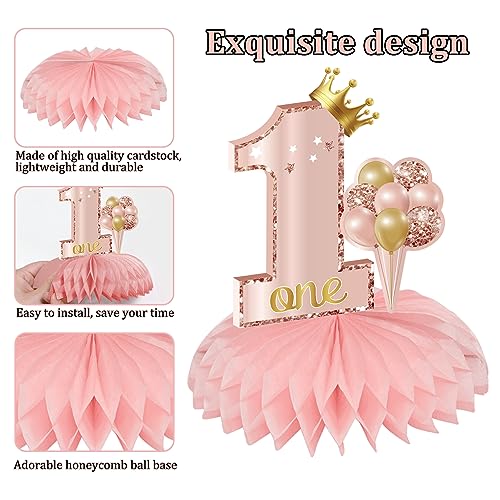 Turypaty 10Pcs 1st Birthday Decorations Honeycomb Centerpieces for Baby Girls, Pink Rose Gold Miss Onederful First Birthday Table Centerpieces Party Supplies, One Year Old Bday Table Topper Decor - Image 5