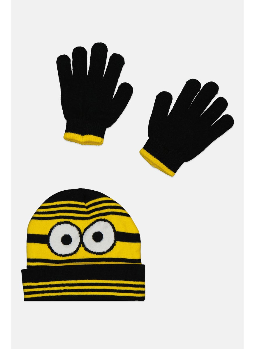 Minions Kids  Boy 2 Pcs Beanie And Gloves Set, Black  - Image 1