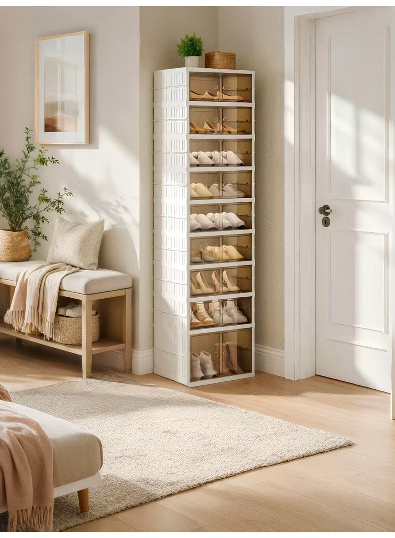 ChenDa 9‑Tier Foldable Shoe Cabinet with Wheels, Holds 18 Pairs Shoes, Magnetic Clear Doors, One‑Piece No‑Assembly, White - Image 4