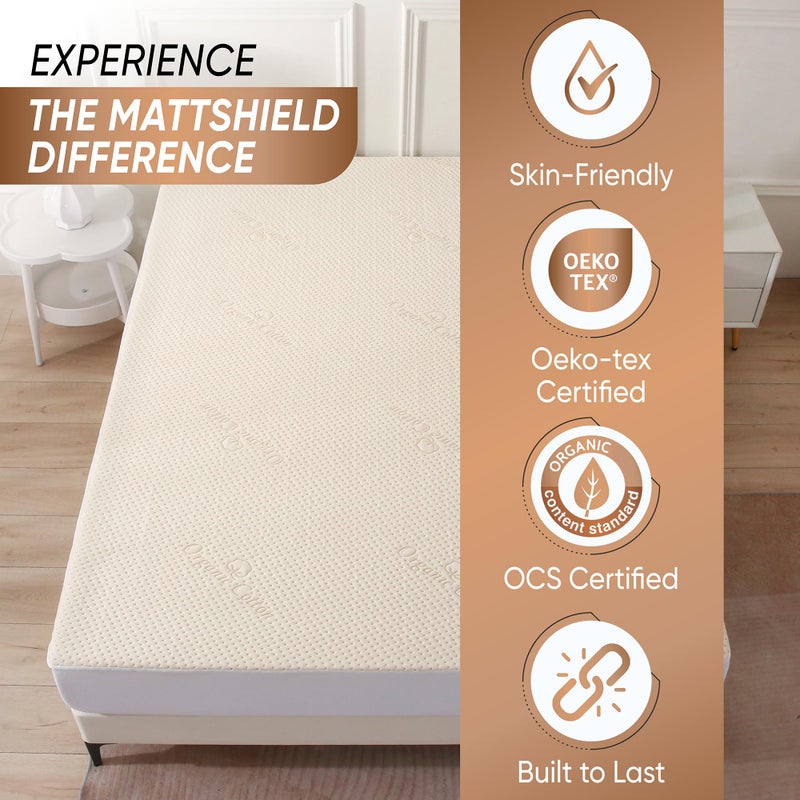 MATTSHIELD ORIGINAL Luxury Waterproof Organic Mattress Protector Queen Size - Organic Cotton Breathable Mattress Pad Cover - Premium 380 GSM 3D Air Fabric - Deep Pocket - Jersey Cotton Skirt - Fitted Design - Image 2