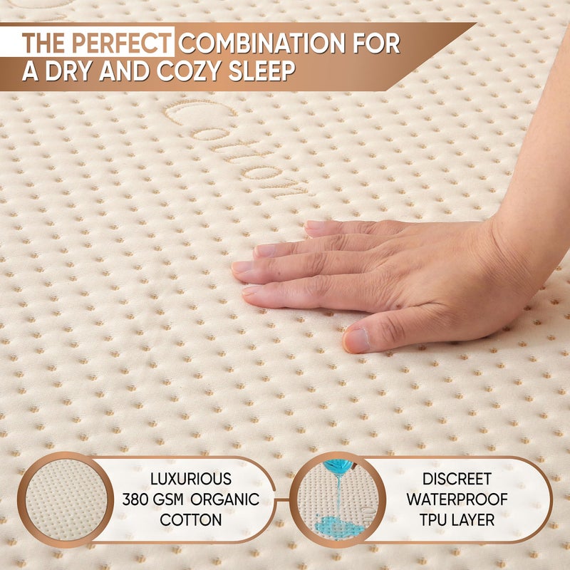 MATTSHIELD ORIGINAL Luxury Waterproof Organic Mattress Protector Queen Size - Organic Cotton Breathable Mattress Pad Cover - Premium 380 GSM 3D Air Fabric - Deep Pocket - Jersey Cotton Skirt - Fitted Design - Image 3