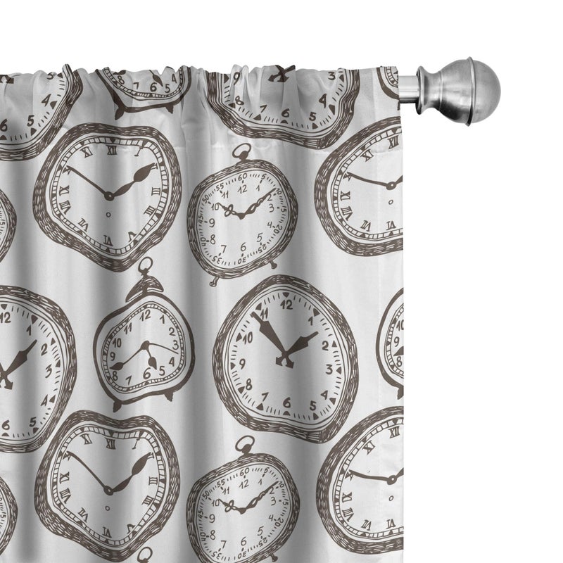 Ambesonne Clock Window Curtains  Vintage Pocket Watch Numbers on It Antique Design Chronometers Old Fashioned Print  Lightweight Decor 2-Panel Set with Rod Pocket  Pair of - 28"" x 84""  Brown White - Image 1