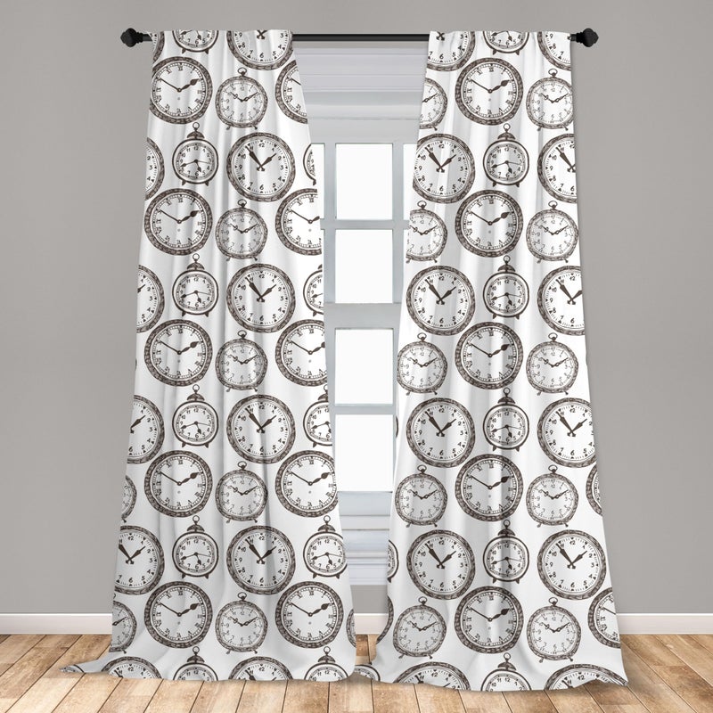 Ambesonne Clock Window Curtains  Vintage Pocket Watch Numbers on It Antique Design Chronometers Old Fashioned Print  Lightweight Decor 2-Panel Set with Rod Pocket  Pair of - 28"" x 84""  Brown White - Image 3