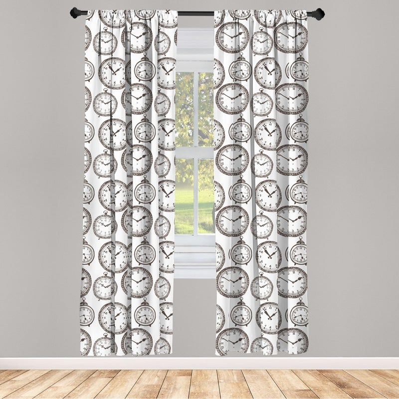 Ambesonne Clock Window Curtains  Vintage Pocket Watch Numbers on It Antique Design Chronometers Old Fashioned Print  Lightweight Decor 2-Panel Set with Rod Pocket  Pair of - 28"" x 84""  Brown White - Image 2