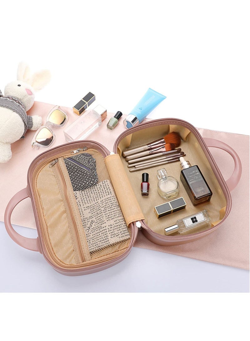 Excefore Portable Makeup Travel Case, Mini ABS Carrying Suitcase with Elastic Band, Multifunctional Storage Makeup Bag Suitable for women and girls to go out and travel (Rose Gold) - Image 5