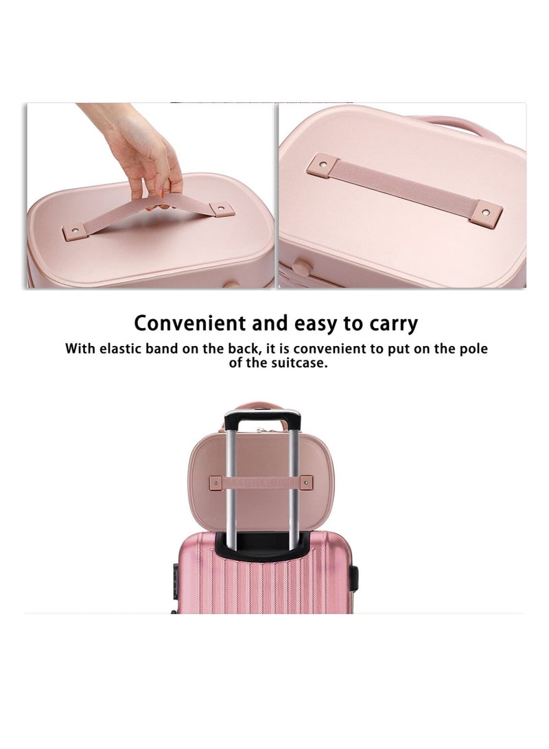 Excefore Portable Makeup Travel Case, Mini ABS Carrying Suitcase with Elastic Band, Multifunctional Storage Makeup Bag Suitable for women and girls to go out and travel (Rose Gold) - Image 3