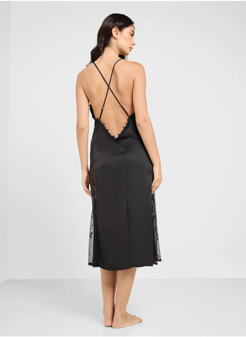 ELLA Night Slip Dress With Lace Trims