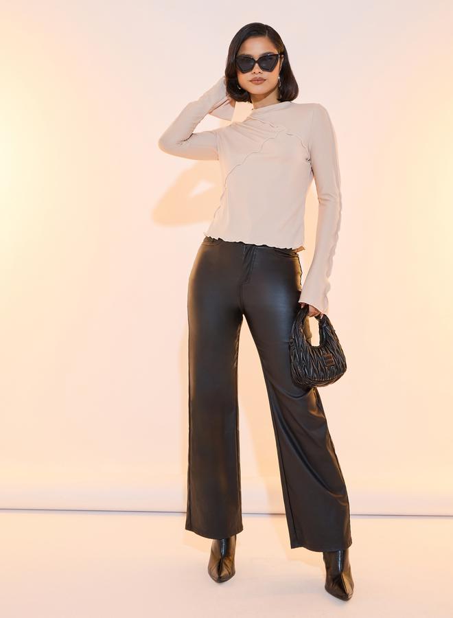 تايك تو بلوزة محبوكة بتفاصيل مضلعة وأكمام طويلة - Image 2