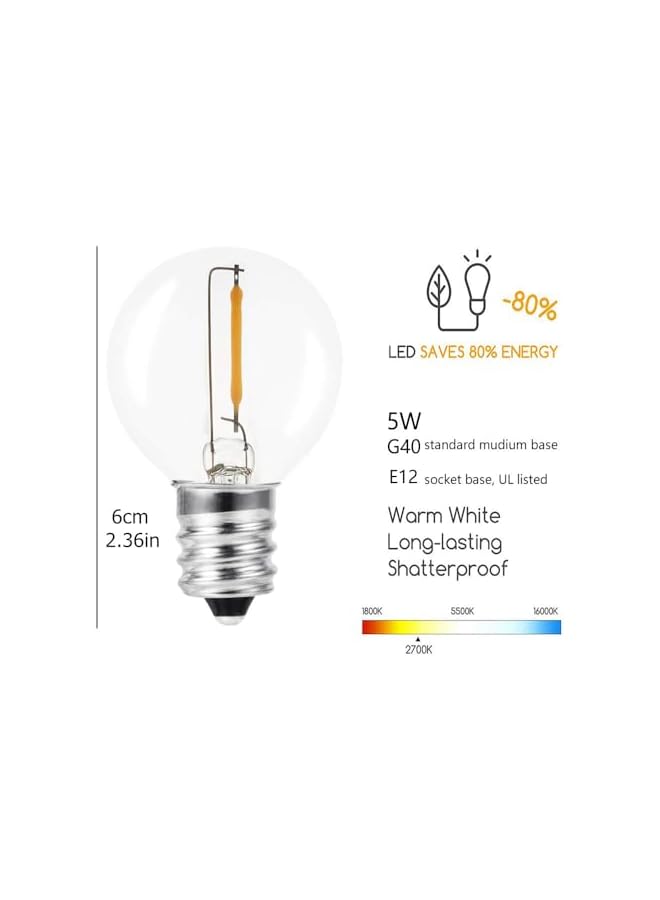 The Bros 30Ft Solar G40 Outdoor String Lights with 25 Globe Clear Bulbs Waterproof Solar Hanging Lights for Outdoor Decoration Patio Backyard Deck Garden Wedding Parties (Warm White)  - Image 5