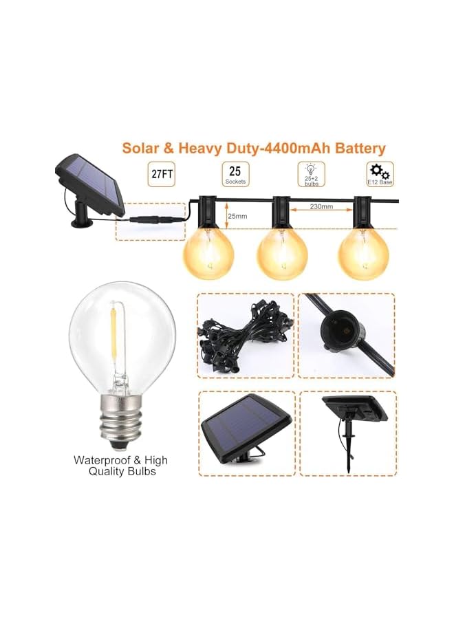 The Bros 30Ft Solar G40 Outdoor String Lights with 25 Globe Clear Bulbs Waterproof Solar Hanging Lights for Outdoor Decoration Patio Backyard Deck Garden Wedding Parties (Warm White)  - Image 4