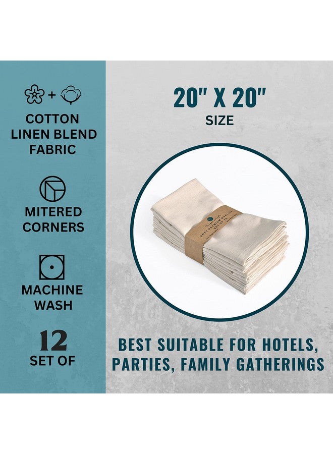 FINGERCRAFT مناديل قماشية للعشاء من Fingercraft، مزيج من القطن والكتان، عبوة من 12 قطعة، جودة طبيعية ممتازة، زوايا مائلة للاستخدام اليومي، مناديل مسبقة الانكماش وذات قدرة امتصاص جيدة، مناديل قماشية لعيد الميلاد، لون عاجي - Image 4