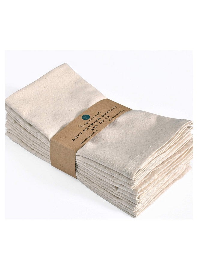 FINGERCRAFT مناديل قماشية للعشاء من Fingercraft، مزيج من القطن والكتان، عبوة من 12 قطعة، جودة طبيعية ممتازة، زوايا مائلة للاستخدام اليومي، مناديل مسبقة الانكماش وذات قدرة امتصاص جيدة، مناديل قماشية لعيد الميلاد، لون عاجي - Image 1