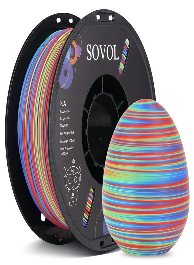 Sovol Matte PLA Filament Rotated Tri Color Co-Extrusion 1.75mm, Fast Change 3D Printer Filament 1kg/ 2.2lbs, Matte Red Green Blue 3 in 1 Coextrusion PLA Material +/-0.03mm - Image 1