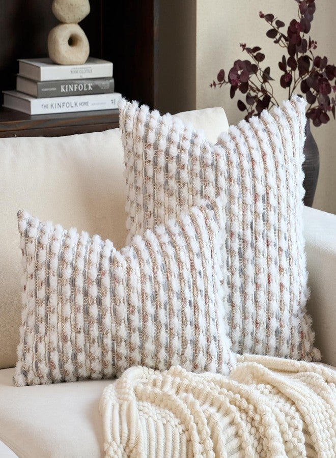 Aeckself Boho Chenille Tufted Pillow Cover 20x20 Inch, Decorative Square Throw Pillow Cover Neutral Pillowcase for Couch Bedroom Living Room, Grey White - Image 5