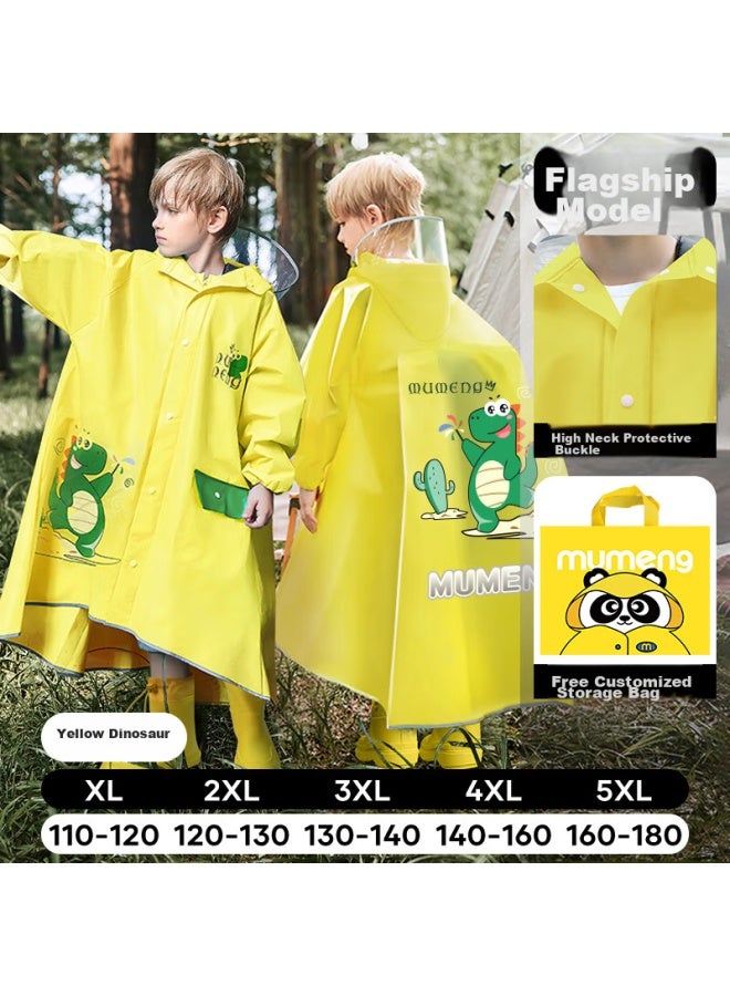Moremerry Children's Raincoat With Backpack Space For Boys And Girls, Extended Full-body Student Rain Poncho, Yellow Dinosaur Design, Size 3XL - Image 1