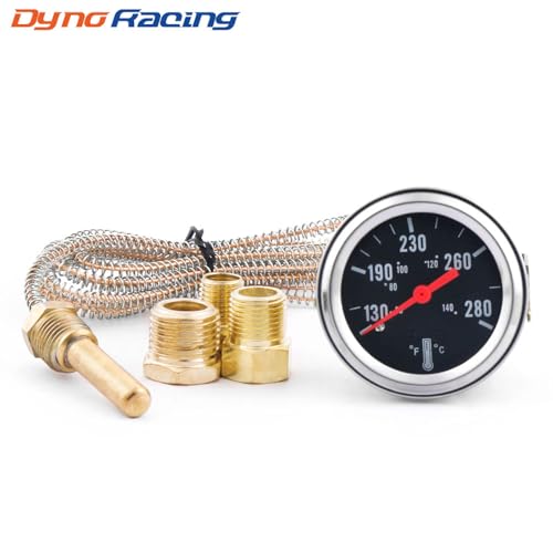 Dyno Racing 2" 52mm 12V Pointer Mechanical Water Temperature Temp Gauge (50-140℃,130-280℉),Yellow Light Car Meter with Sensor NPT 1/2, NPT 3/8, NPT 1/4, 1.8m Wire Length - Image 2