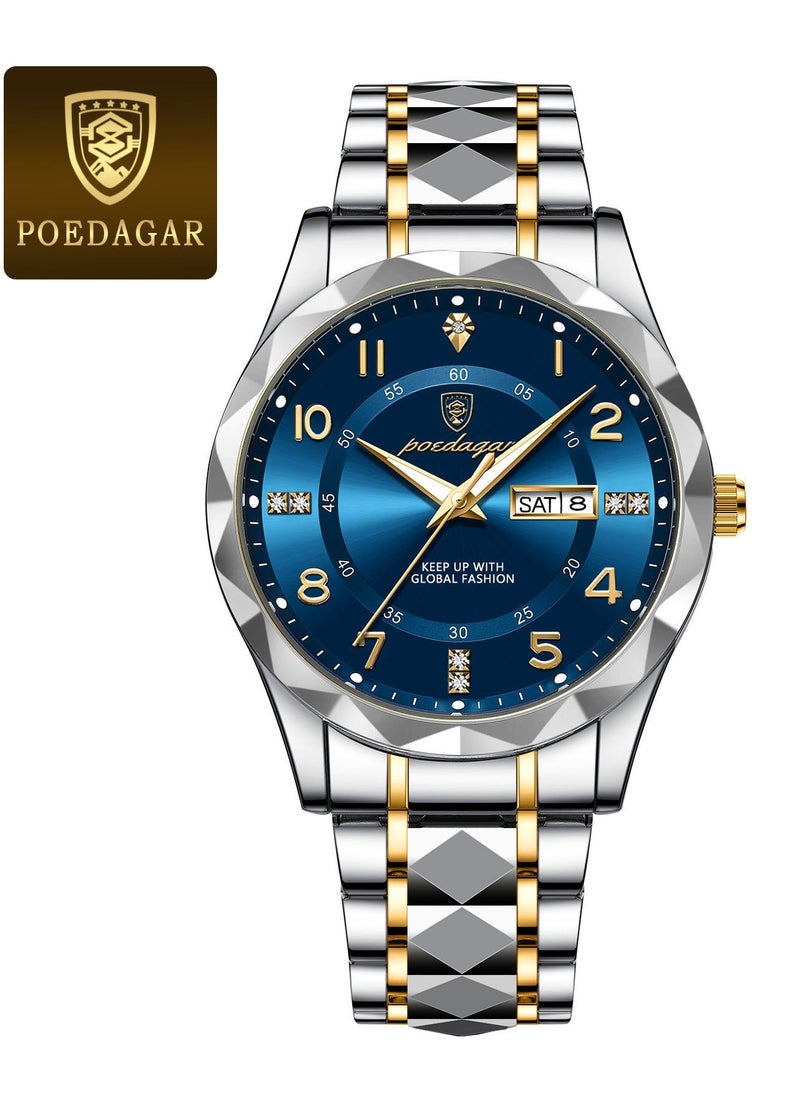 POEDAGAR Luxury Men Quartz Watch Waterproof Date Week Luminous Wristwatch Stainless Steel Men's Watches Male Clock Sports  - Image 2