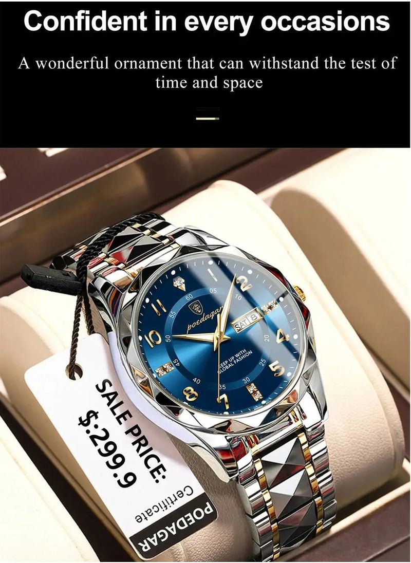 POEDAGAR Luxury Men Quartz Watch Waterproof Date Week Luminous Wristwatch Stainless Steel Men's Watches Male Clock Sports  - Image 3